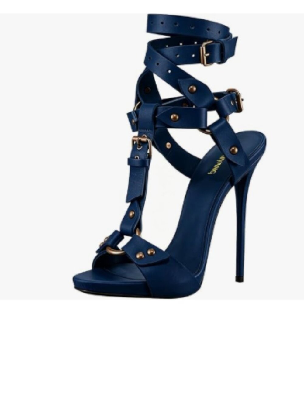 Maiyang Deep Blue Open Toe T-Strap Buckled Sandal High Heels Sexy Dress Shoes